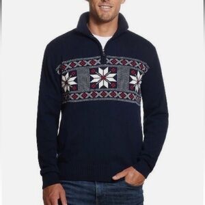 Weatherproof VINTAGE snowflake 1/4 zip winter ski cotton sweater men